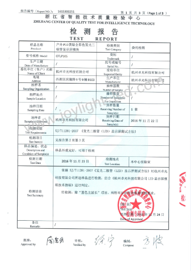 產(chǎn)品質(zhì)量檢測報告-P10戶外全彩