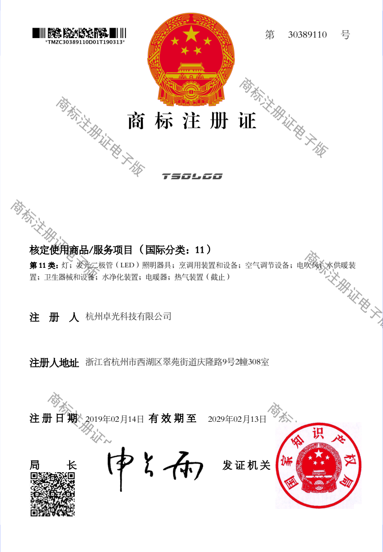商標(biāo)注冊證書-TSOLGO-11類